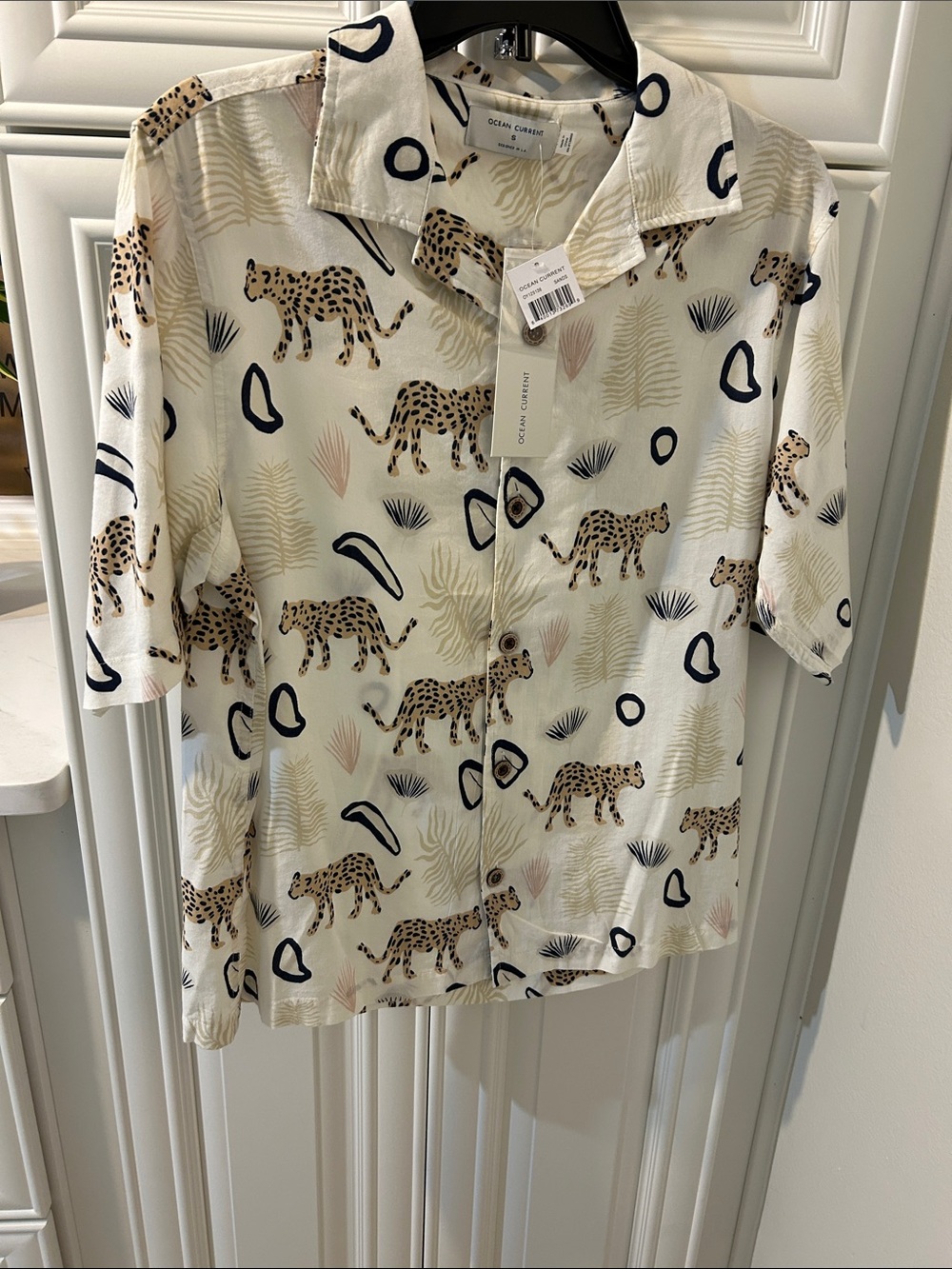 Ocean Current men’s ' Cream Leopard & Abstract Print Button-Down Shirt